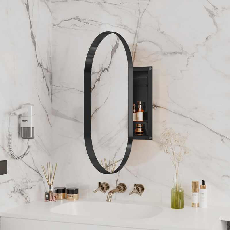 ELEMENT ACE 20x34 Inch Oval Recessed Medicine Cabinet with Mirror and Adjustable Shelves image number 4