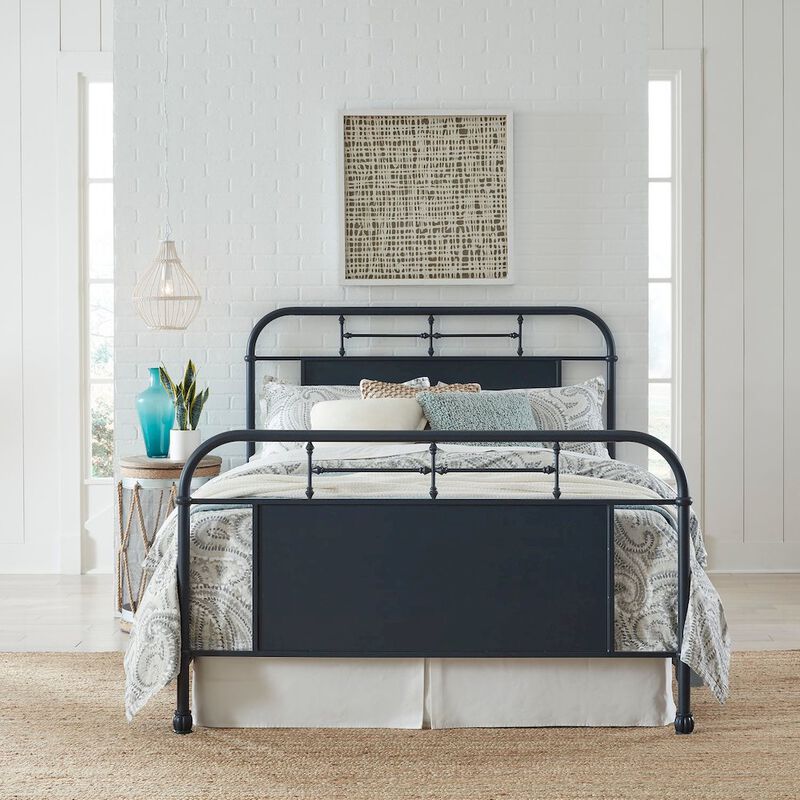Liberty Furniture Vintage Series King Metal Bed- Navy in Distressed Metal image number 4