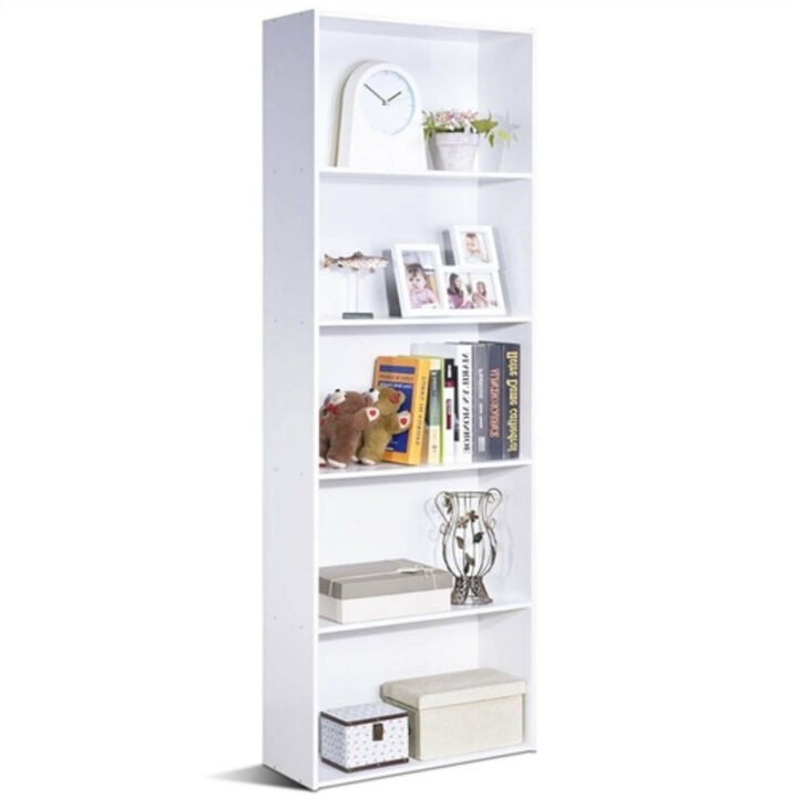 Modern 5-Tier Bookcase Storage Shelf in Wood Finish for Living Room or Office