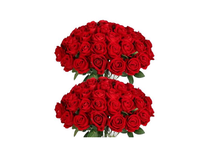 50 Pack Fake Red Roses Artificial Flowers Bulk Realistic Silk Faux Rose Stems image number 0