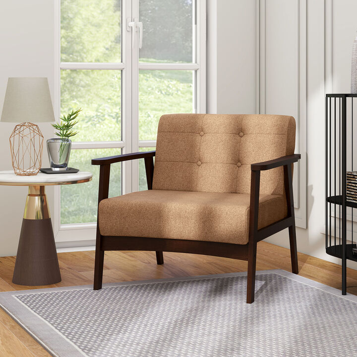 Living Room Accent Chair with Solid Rubber Wood Frame and Comfortable Armrests