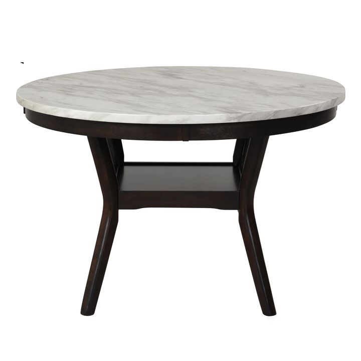 Kate 47 Inch Round Dining Table with Faux Marble Top, White and Black-Benzara