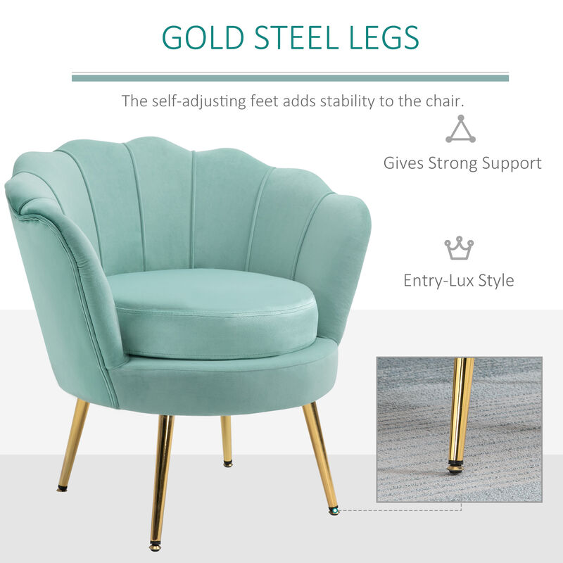 HOMCOM Elegant Velvet Fabric Accent Chair/Leisure Club Chair with Gold Metal Legs for Living Room, Green