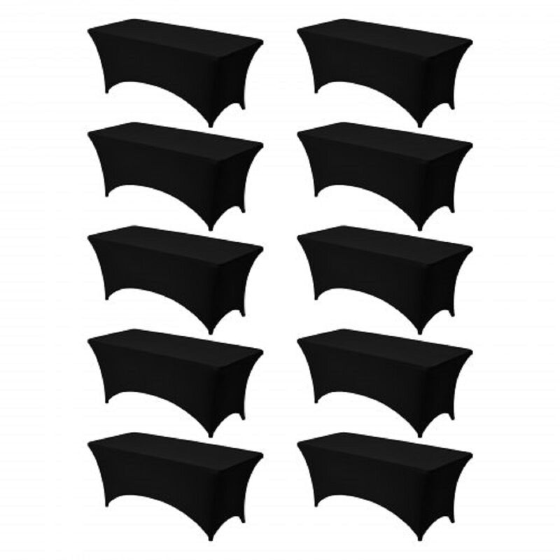 10 Pack Rectangular Spandex Table Covers, Washable Tablecloths for Weddings & Banquets-Black image number 0