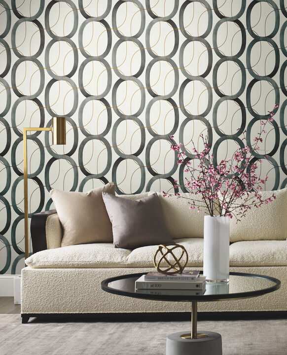 Interlock Black & Gold Wallpaper