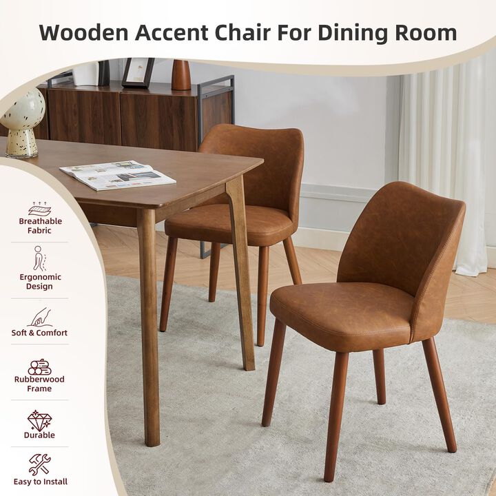 2 Pack Modern Wingback Dining Chairs, Linen Fabric Thick Cushion High Back Chairs with Rubberwood Legs for Home Dining Use