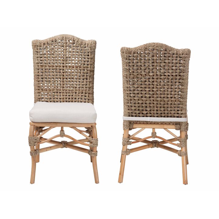 bali & pari Nitya Natural Rattan and Seagrass Camelback 2-Piece Dining Chair Set