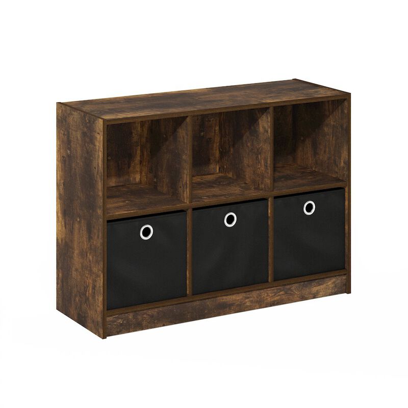 Basic 3x2 Bookcase Storage w/Bins, Amber Pine/Black