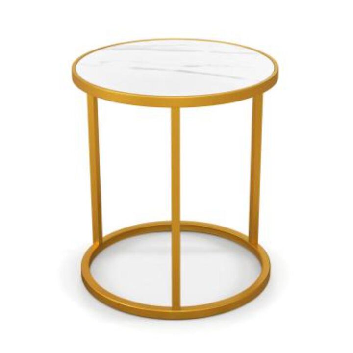 Hivvago Marble Top Round Side Table 16-Inch End Table with Golden Metal Frame