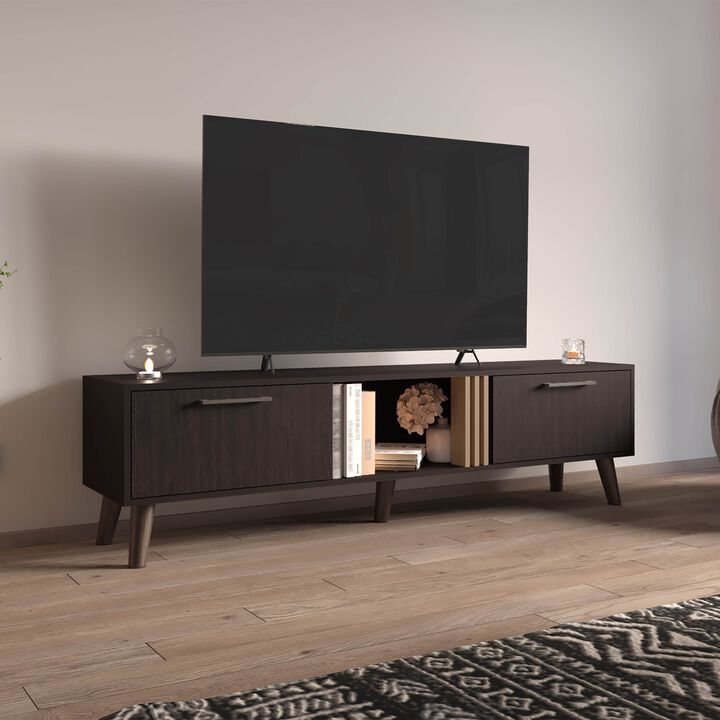 Lankin TV Stand, 2 Doors, 1 Shelf, Black / Natural Oak