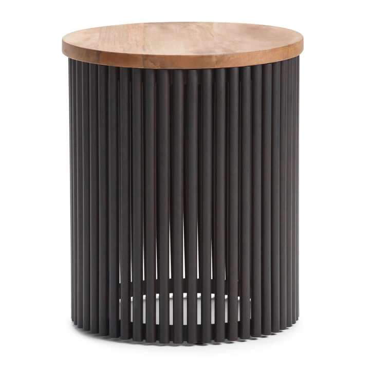 Demy 18 inch Wide Solid Mango/Metal Industrial Accent Table in Natural/Black, Assembled