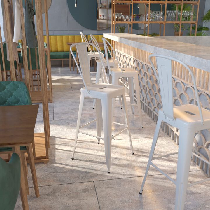 Flash Furniture Commercial Grade 30" High White Metal Indoor-Outdoor Barstool with Removable Back