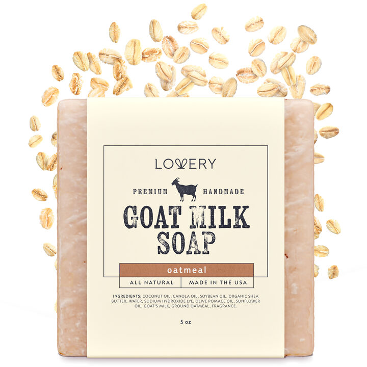 Lovery - Handmade Goat Milk Soap Made in USA with Organic Shea Butter - Oatmeal Scent - Goats Milk Soap Bar, Oatmeal Soap Base - All Natural Soap Bar
Made with Organic Goat Milk