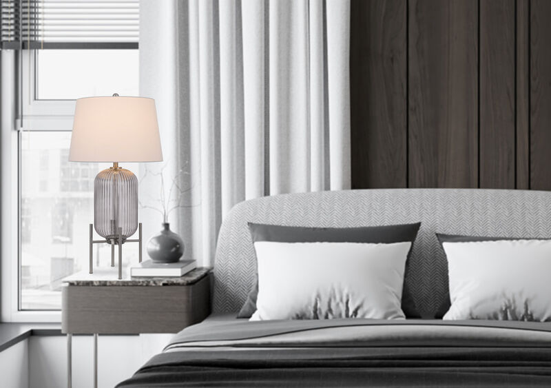 Hivvago 33" Nickel Glass Round Table Lamp With White Empire Shade