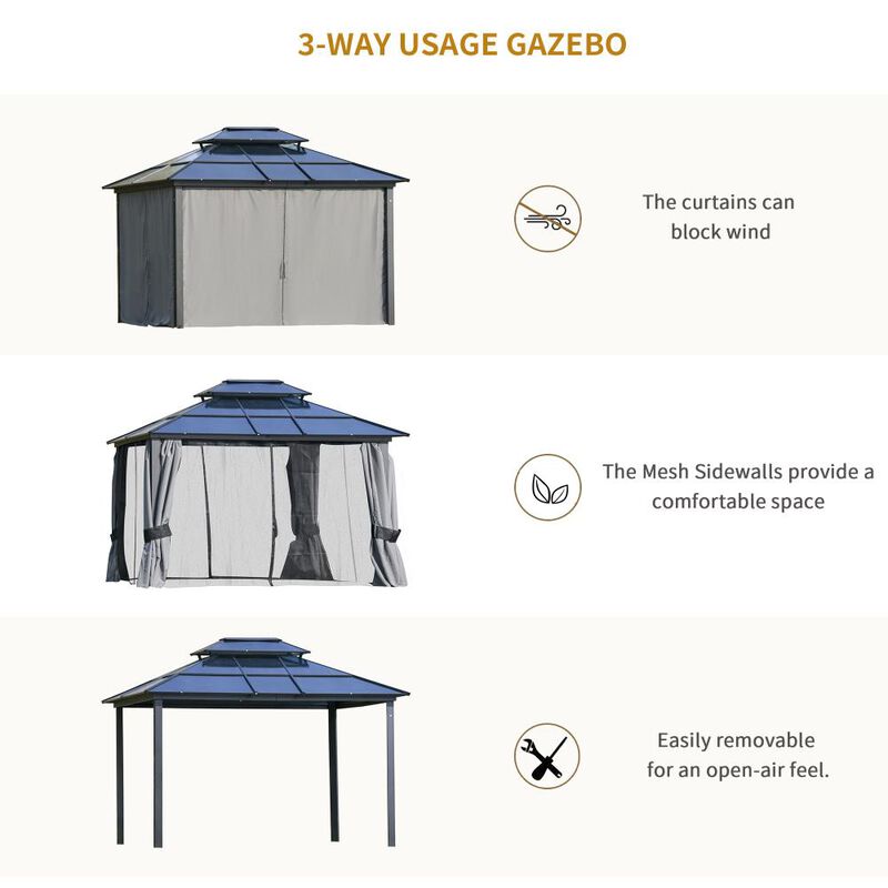 Hivvago 10' x 12' Hardtop Gazebo with Mesh Netting image number 6