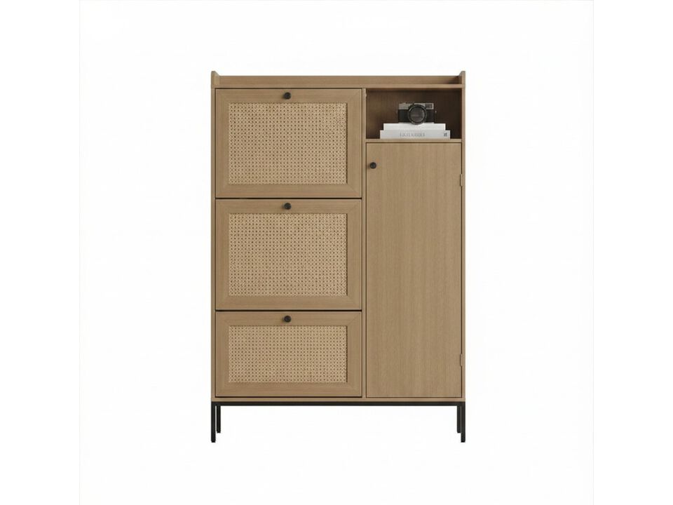 Slim Entryway Shoe Storage Cabinet 4 Tier Flip Drawer Adjustable Shelves