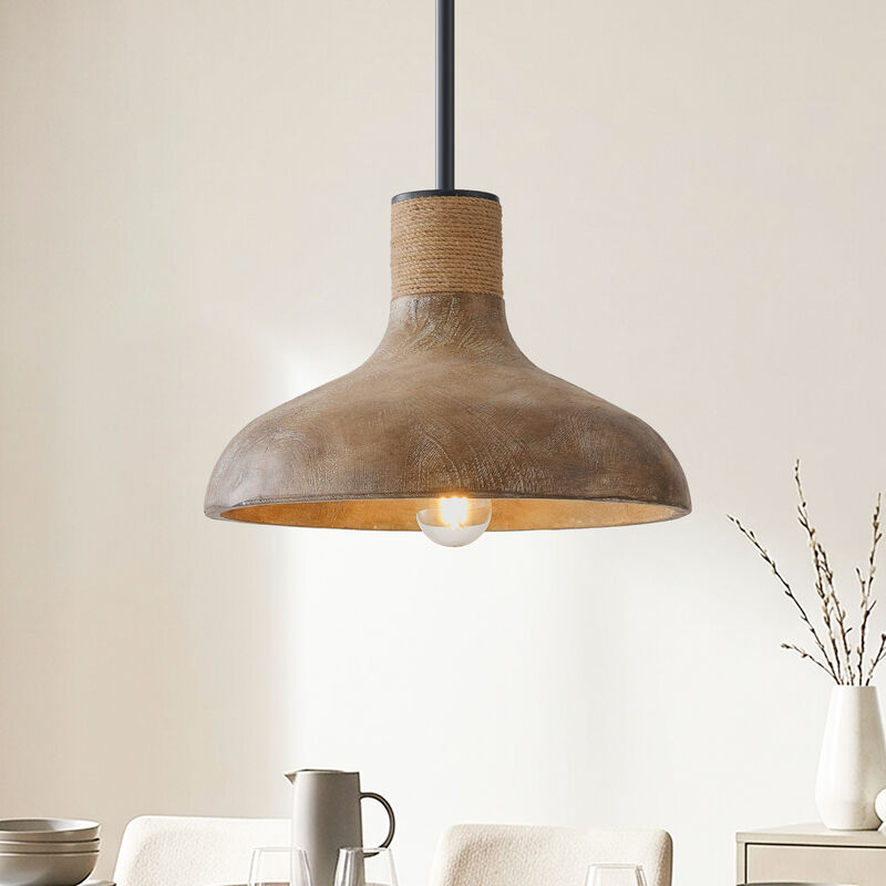 15" Farmhouse Wood Color Dome Chandelier, Pedant Light with Resin Light Shade for Bedroom, Living Room or Dining Room image number 1