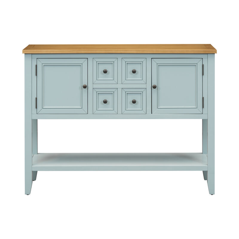 Whisen Vintage Console Table with Four Small Drawers and Bottom Shelf for Living Rooms, Entrances and Kitchens - Retro Blue