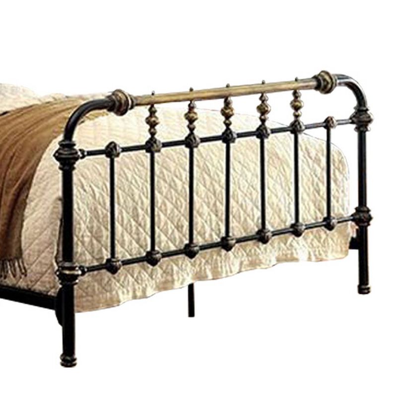 Metal Eastern King Bed with Gold Accent, Black - Benzara