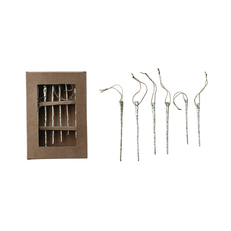 6-Piece Mercury Glass Icicle Ornament Set, Silver image number 0