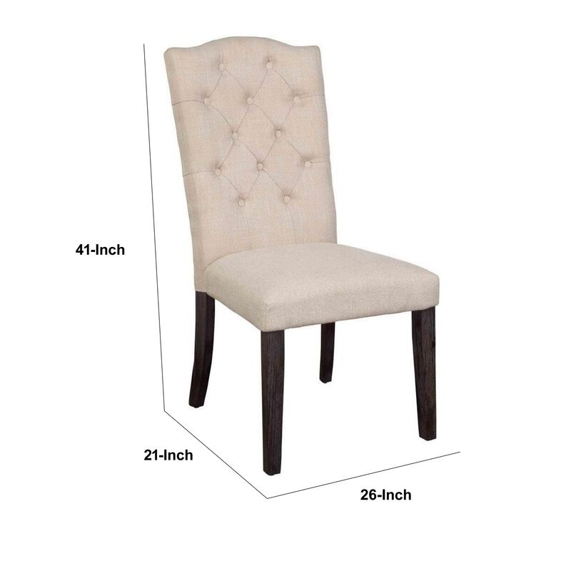 26 Inch Wide Linen Dining Side Chair, Set of 2, Beige-Benzara