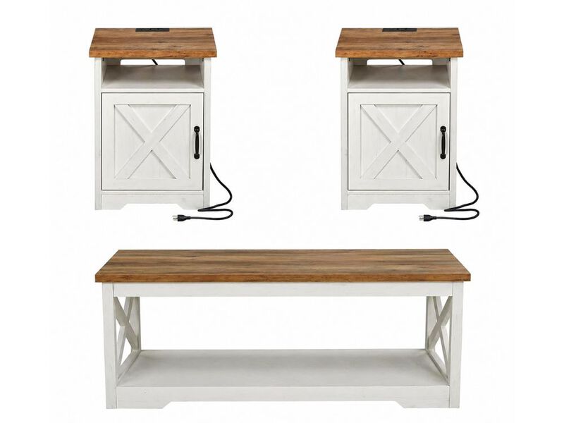 4 Piece Living Room Table Set Farmhouse TV Stand with Bookshelves Wine Cabinet image number 0