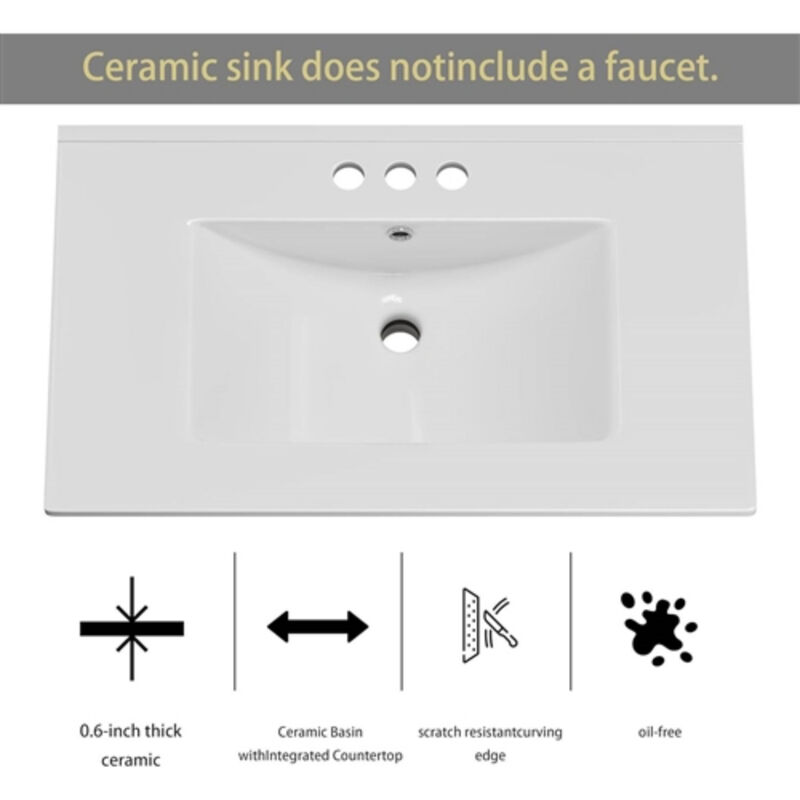 Modern Bathroom Vanity with Wood Finish and Ceramic Sink for Small Spaces image number 4
