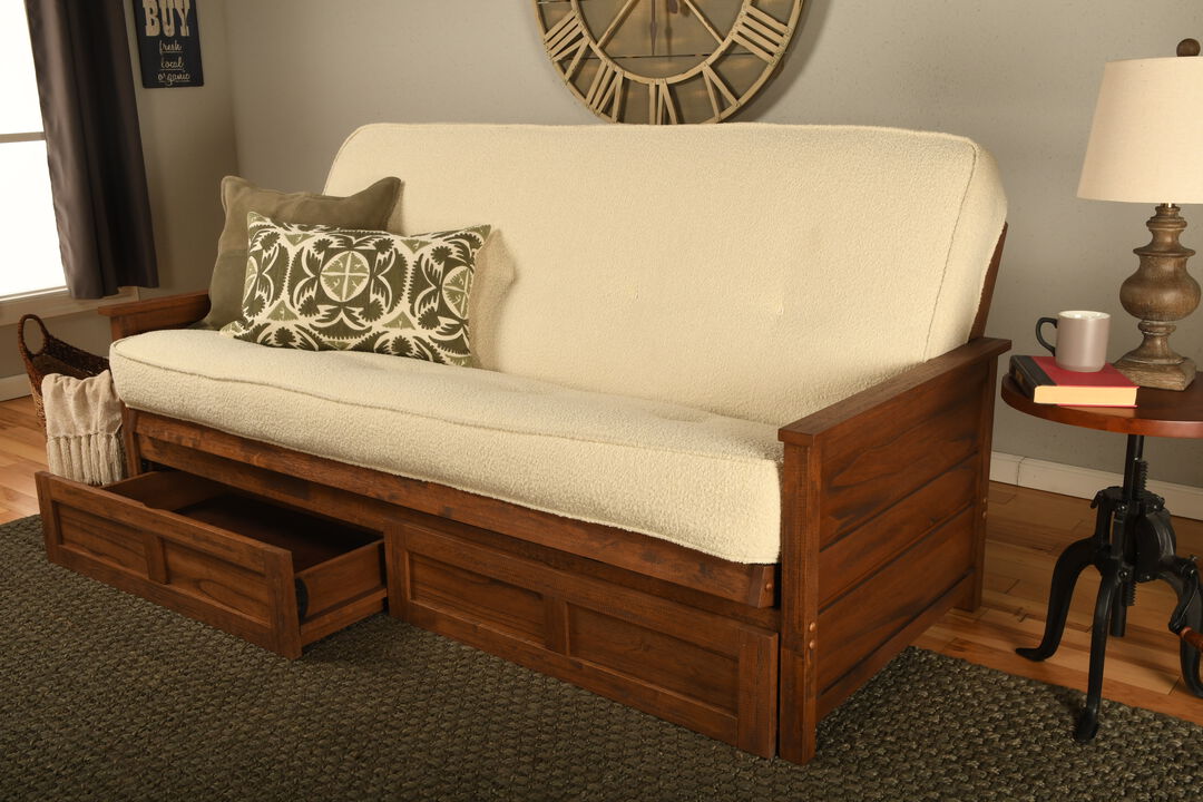 Lexington Frame in Weathered Brown Finish Includes Takara Rain Mattress and Storage Drawers