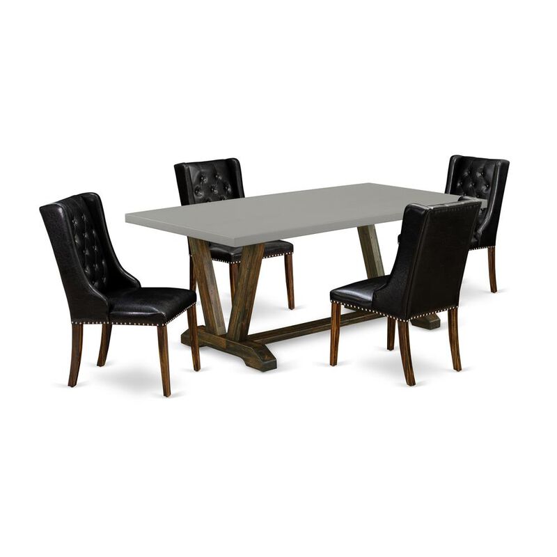 East West Furniture 5 Pc Dinette Set - 4 Black Pu Leather Dining Room Chair Button Tufted with Nail heads and Wooden Table - Distressed Jacobean Finish