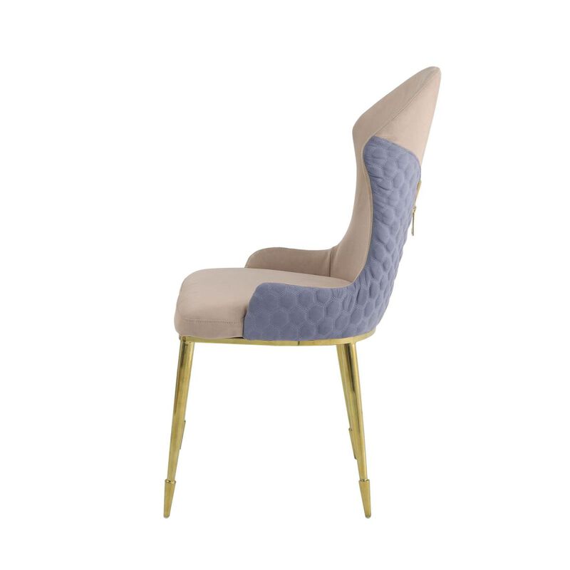 Caolan Side Chair (Set-2), Tan, Lavender Fabric & Gold