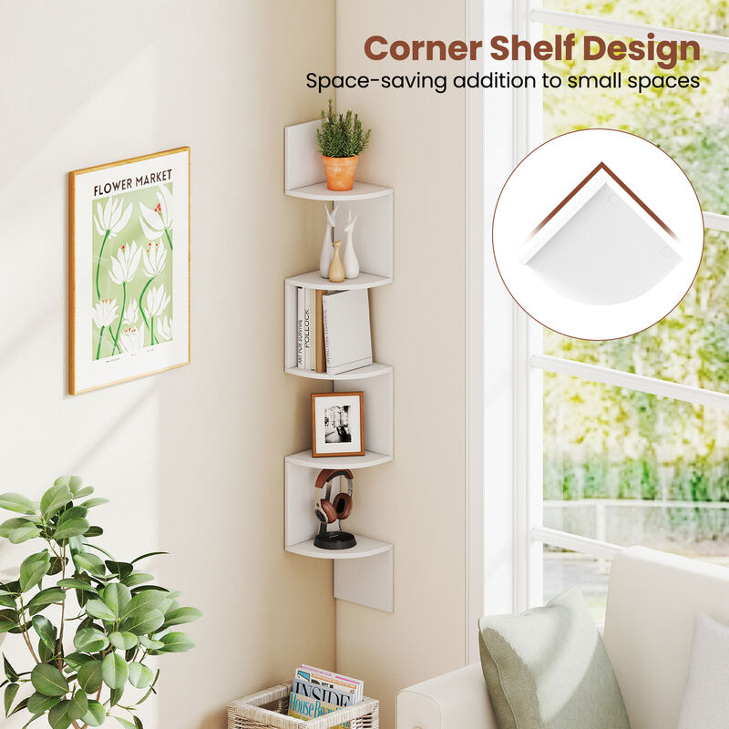 5-Tier Corner Wall Shelf, Floating Bookshelf and Storage Rack for Living Room or Office