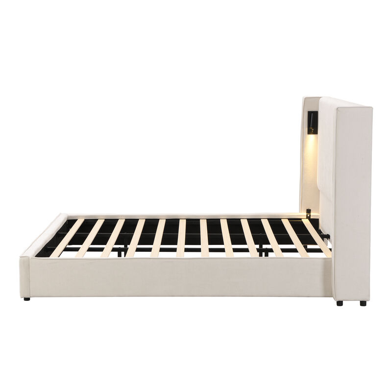 Christopher Knight Home Walter Wood Upholstered Platform Bed with Headboard and Reading Lamp image number 4