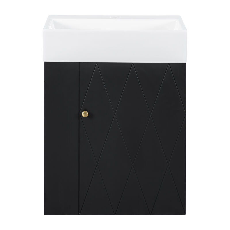 ELEMENT ACE Compact 20-Inch Bathroom Vanity with Diamond Pattern Door Design and Side Storage Shelves for Small Space Organization image number 8