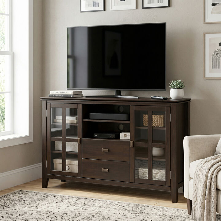 Artisan SOLID WOOD 53 inch Wide Contemporary TV Media Stand in Dark Chestnut Brown For TVs up to 60 inches