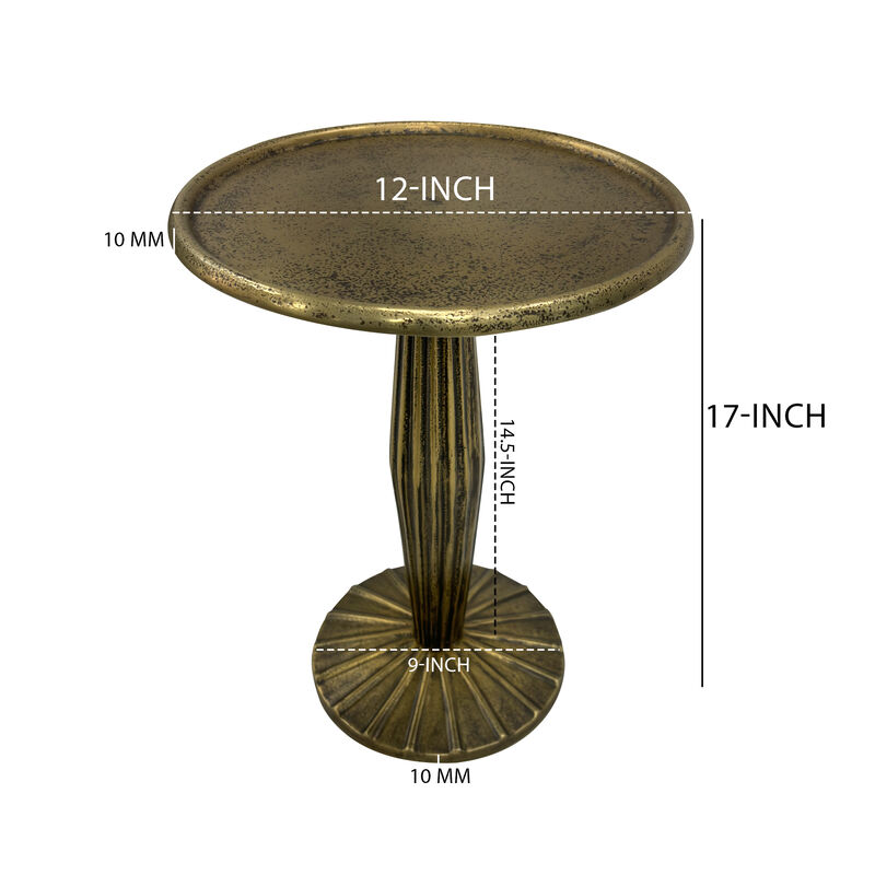 12 Inch Side End Drink Table, Fancy Fluted Base, Round Top, Antique Brass image number 3