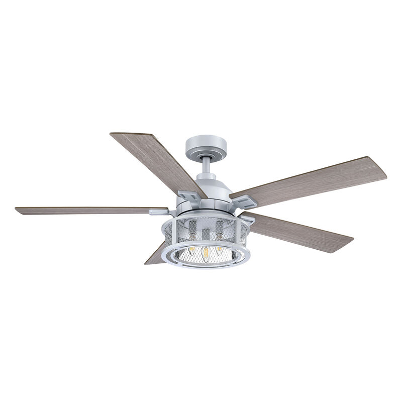 52 in. Modern Mesh Metal Reversible Blades Silver Ceiling Fan with Light and Remote