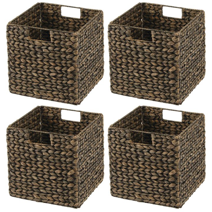 mDesign Hyacinth Woven Cube Bin Basket Organizer, Handles, 4 Pack, Black Wash