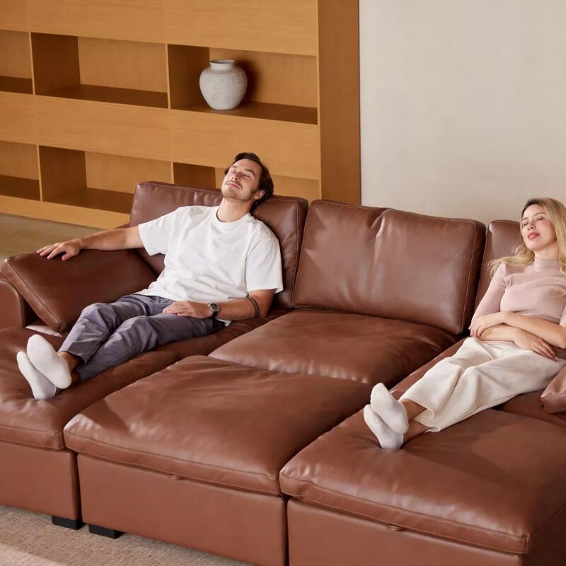120" Modular Sectional Sleeper Sofa, 6-Seat Couch Bed with Storage Ottoman Deep Seat for Living Room image number 3