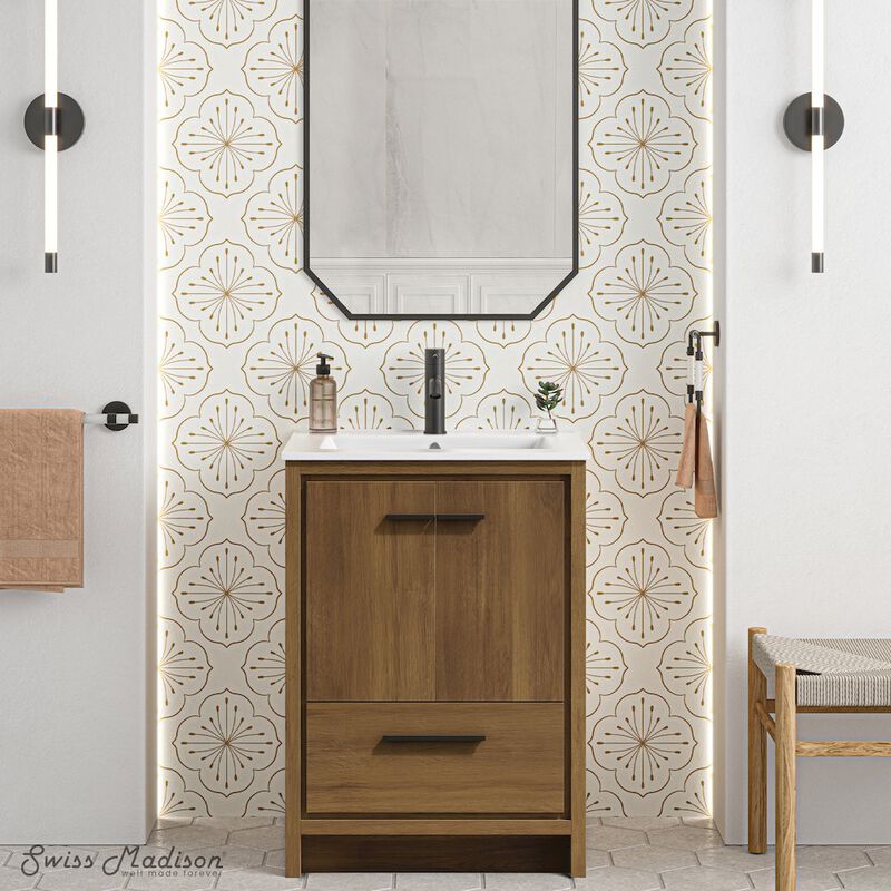 Virage 24" Freestanding Bathroom Vanity in Brown Oak with Sink Top image number 1