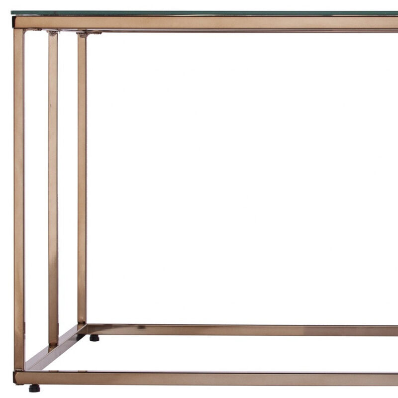 Hivvago 42 Inch  Clear and Champagne Glass and Metal Coffee Table