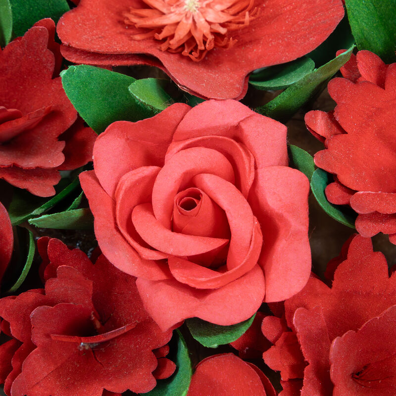 Mixed Floral with Wooden Flowers Artificial Valentine's Day Heart Wreath - 12.25" image number 3