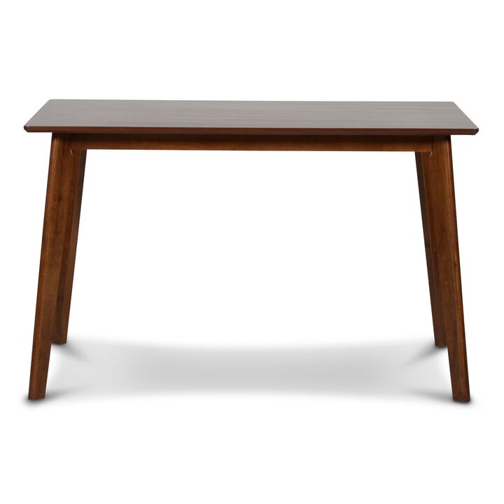 Bev 47 Inch Modern Dining Table, Sleek Rubberwood Frame, Dark Walnut Brown-Benzara