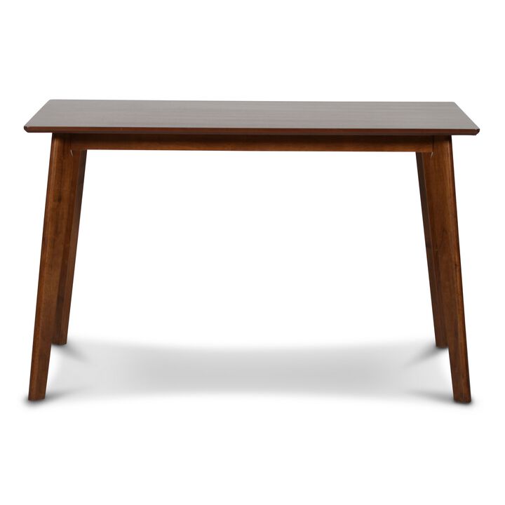 Bev 47 Inch Modern Dining Table, Sleek Rubberwood Frame, Dark Walnut Brown