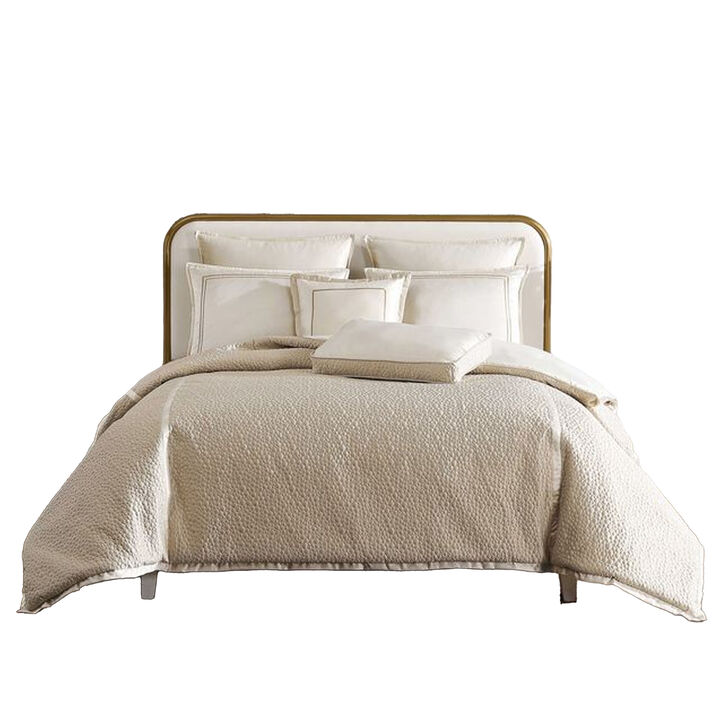 Dely 7pc Satin Queen Size Comforter Set with Shams, Reversible Gold