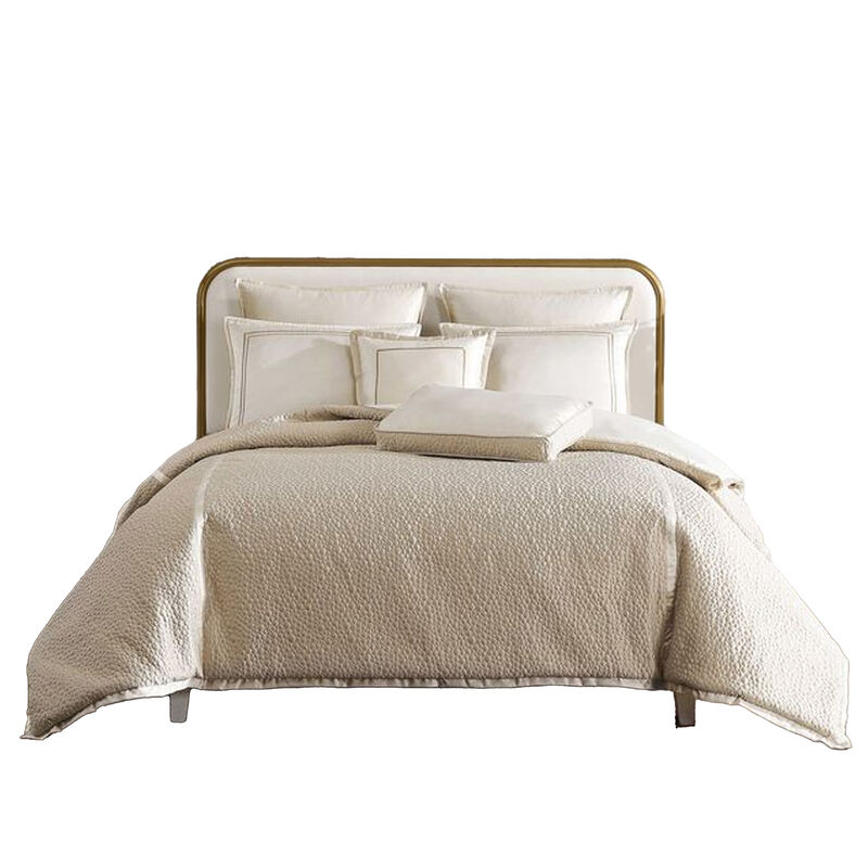 Dely 7pc Satin Queen Size Comforter Set with Shams, Reversible Gold