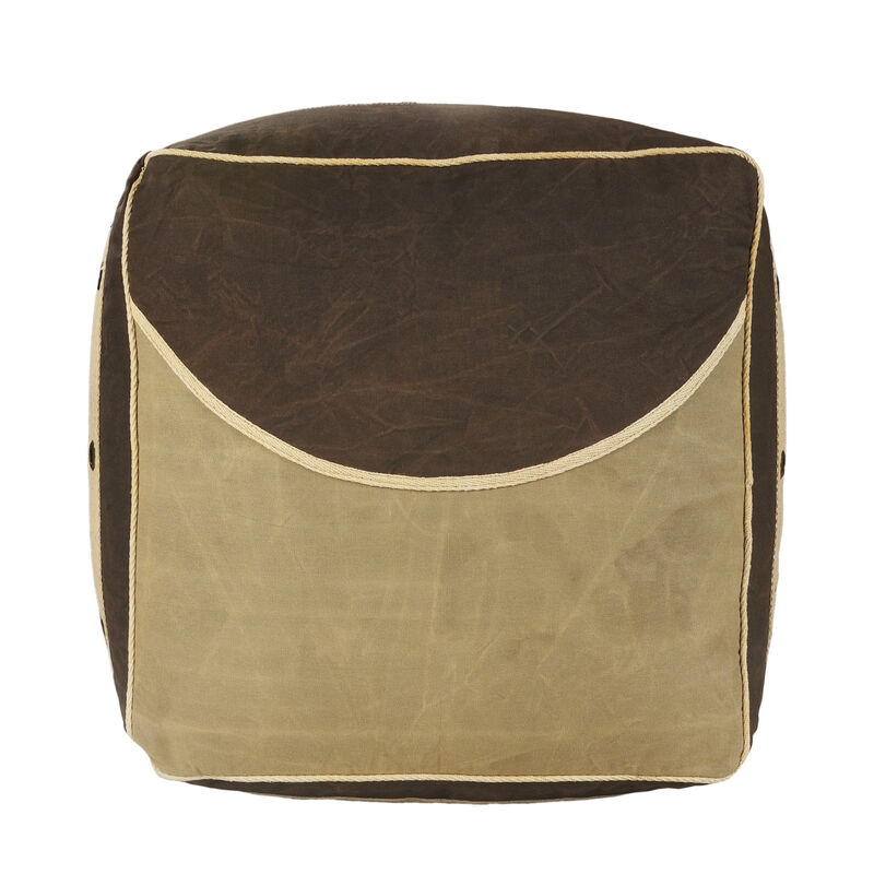 Hivvago 20 Inch Brown Cotton Striped Pouf Ottoman