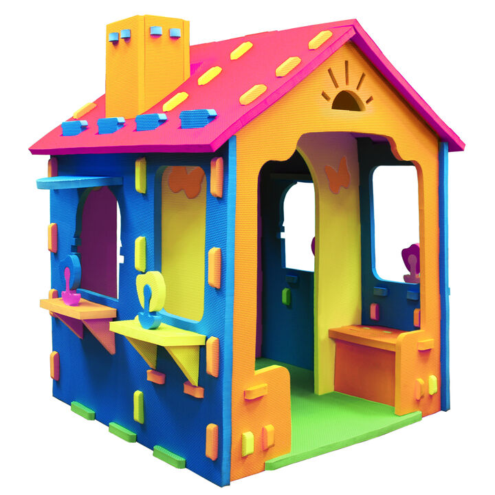 Indoor Playhouse Cottage with Roof and Chimney for Imaginative Play