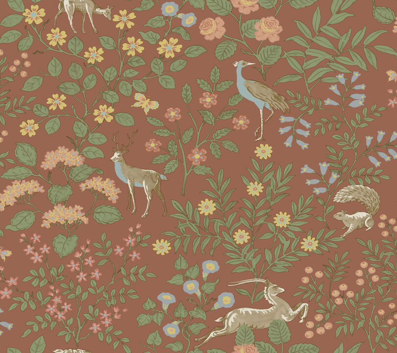 Woodland Floral Rust Peel & Stick Wallpaper