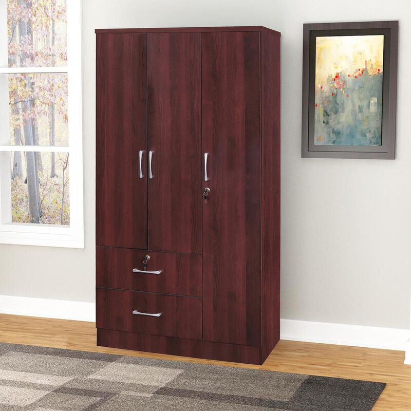 Better Home Products Symphony Wardrobe Armoire Closet with Two Drawers Mahogany