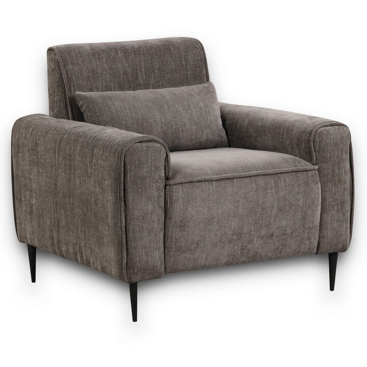 Tiu 39 Inch Accent Chair, Lumbar Pillow, Gray Chenille, Metal, Solid Wood